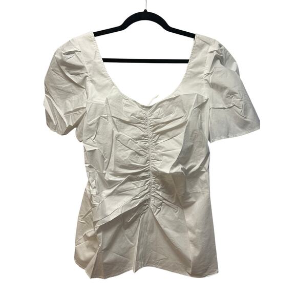 NWT Thakoon Ruched Open Back Cotton Blouse, White - 12 - Picture 1 of 3